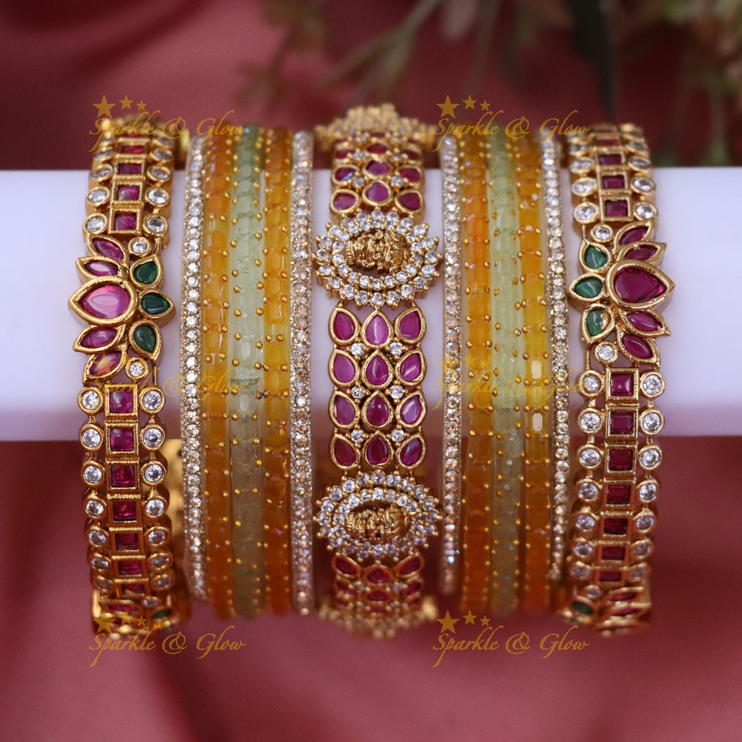 Elegant Lakshmi Bridal Bangle Set - Floral Design (for two hands)