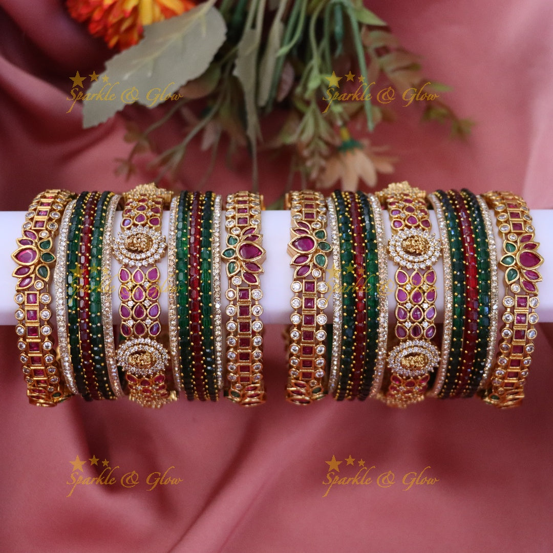 Elegant Lakshmi Bridal Bangle Set - Floral Design (for two hands)
