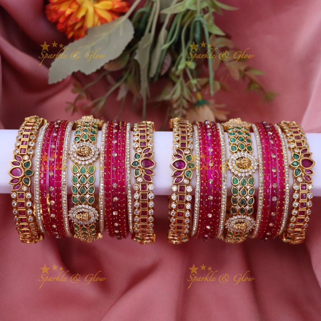 Elegant Lakshmi Bridal Bangle Set - Floral Design (for two hands)