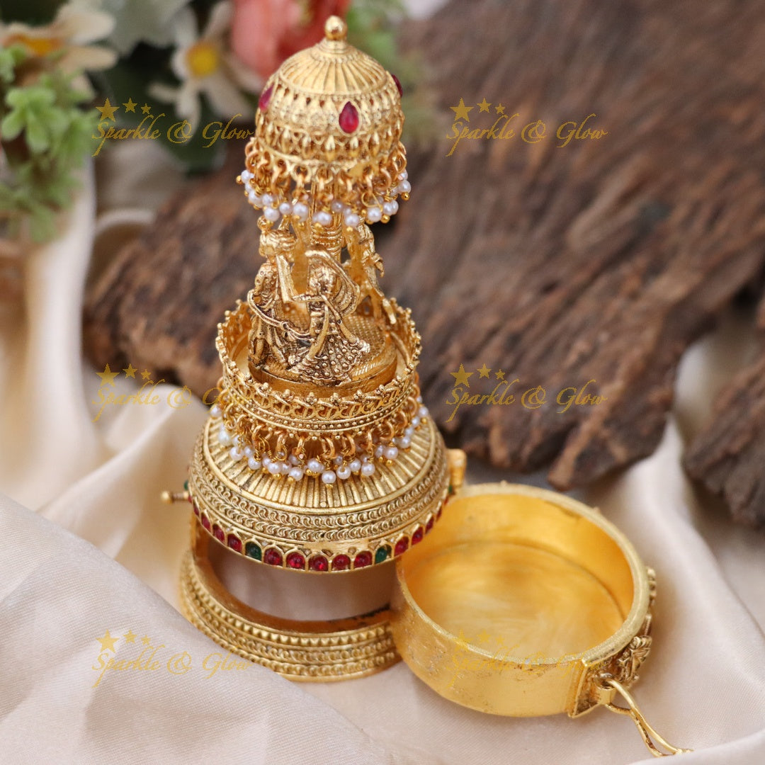 Exquisite Gold Kumkum Box with Bride Groom Design