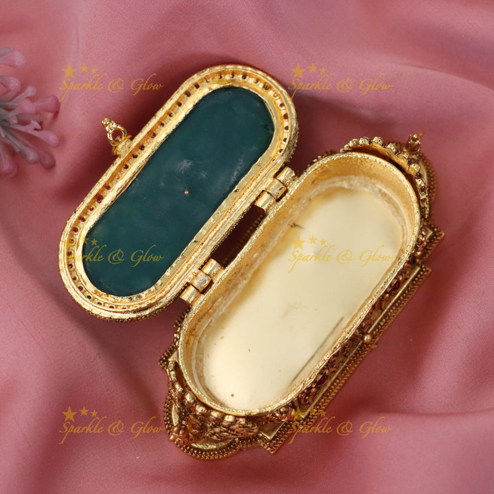 Elegant Peacock Kumkum Box - Festive Gold Design