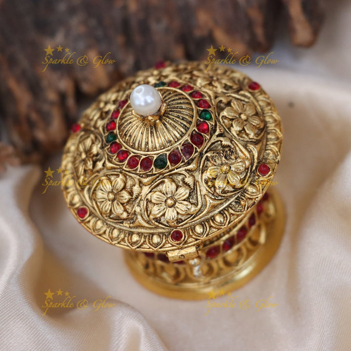 Exquisite Festive Gold Kumkum Box with Intricate Details