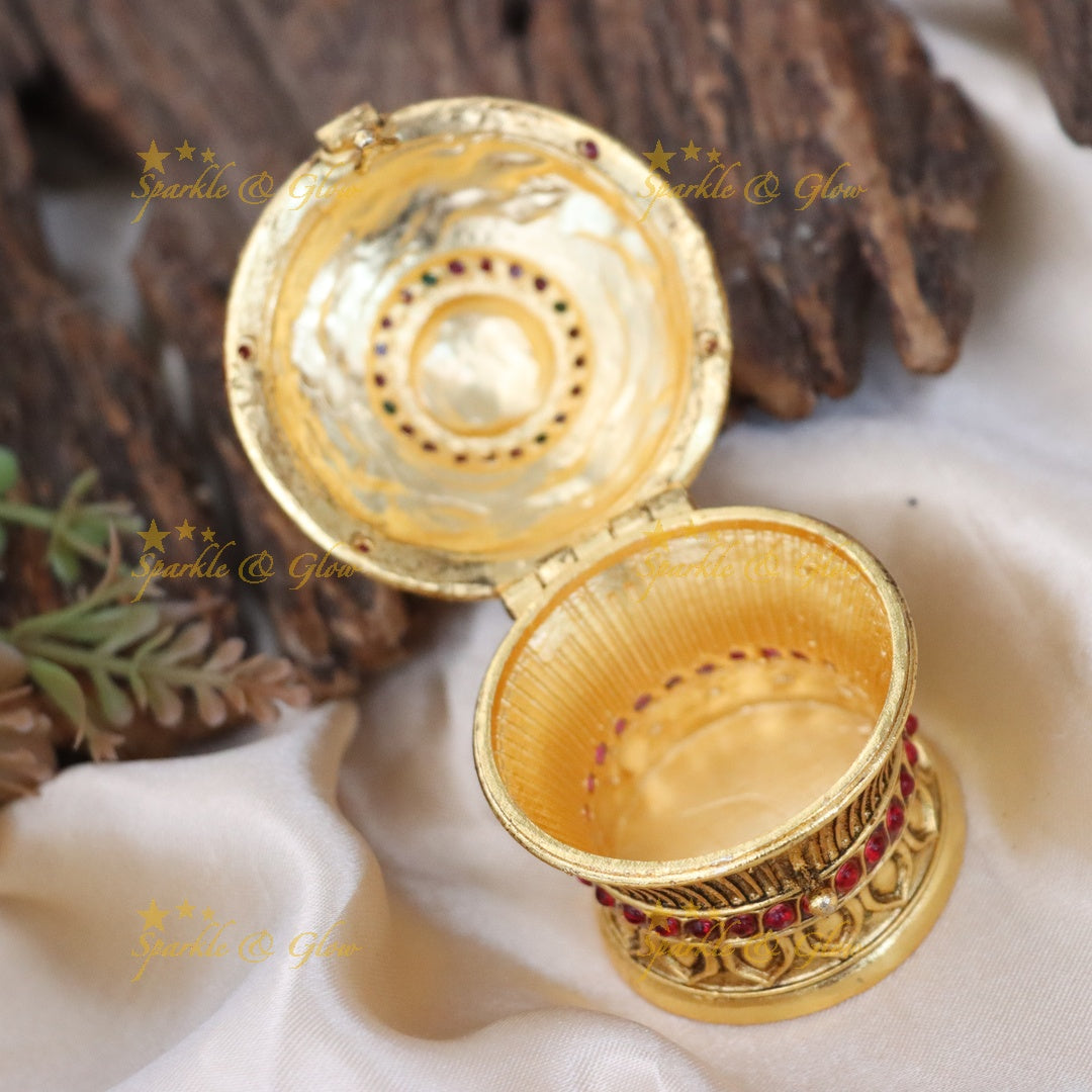 Exquisite Festive Gold Kumkum Box with Intricate Details