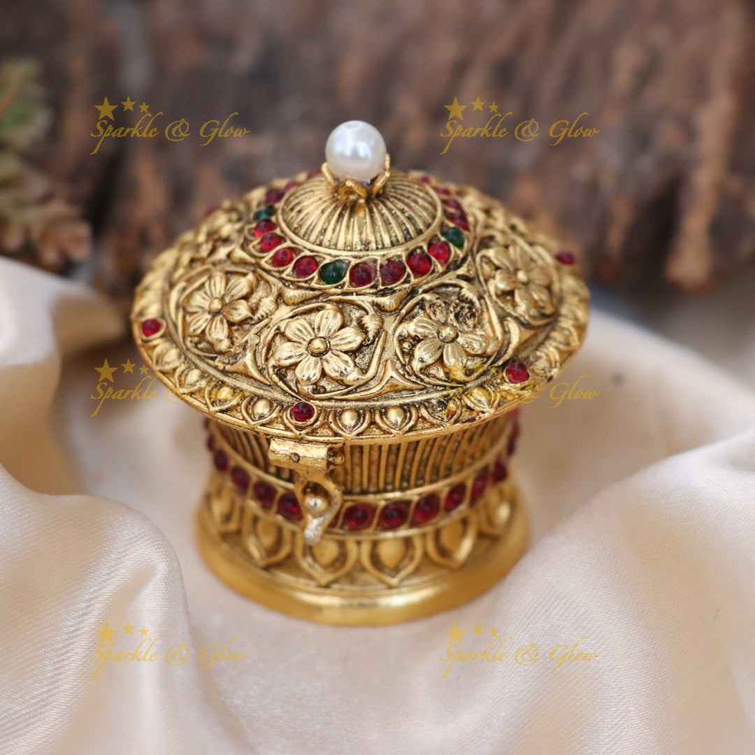 Exquisite Festive Gold Kumkum Box with Intricate Details