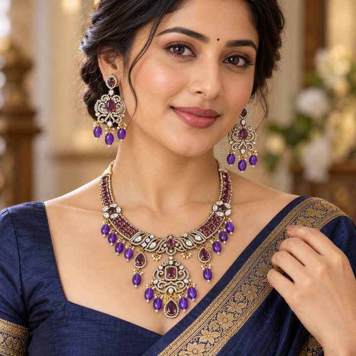 Green Victorian AD Kundan Short Necklace