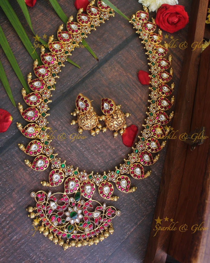 Jadau kundan Mango Haram - Navarathna - READY TO SHIP - Sparkle and Glow - Pink - Back Thread