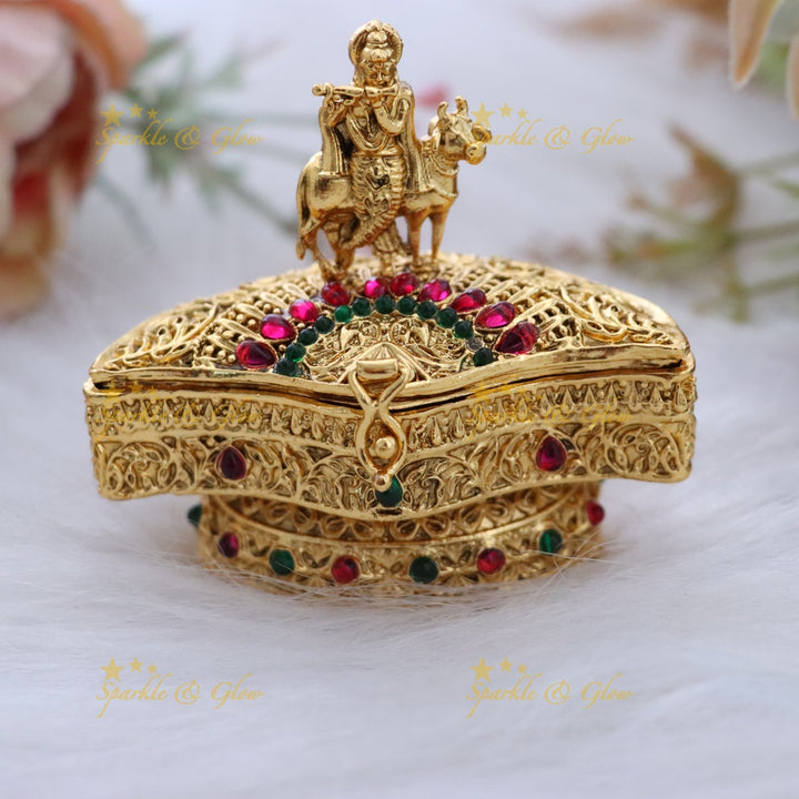 Exquisite Krishna Cow Kumkum Box - Perfect for Celebrations