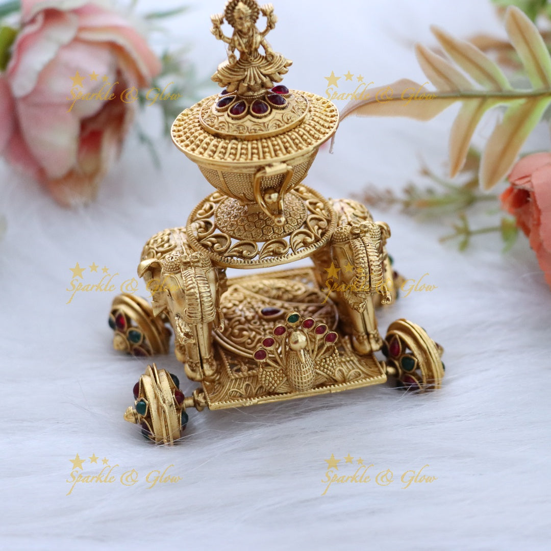 Exquisite Gold Floral Peacock Kumkum Box for Festivals