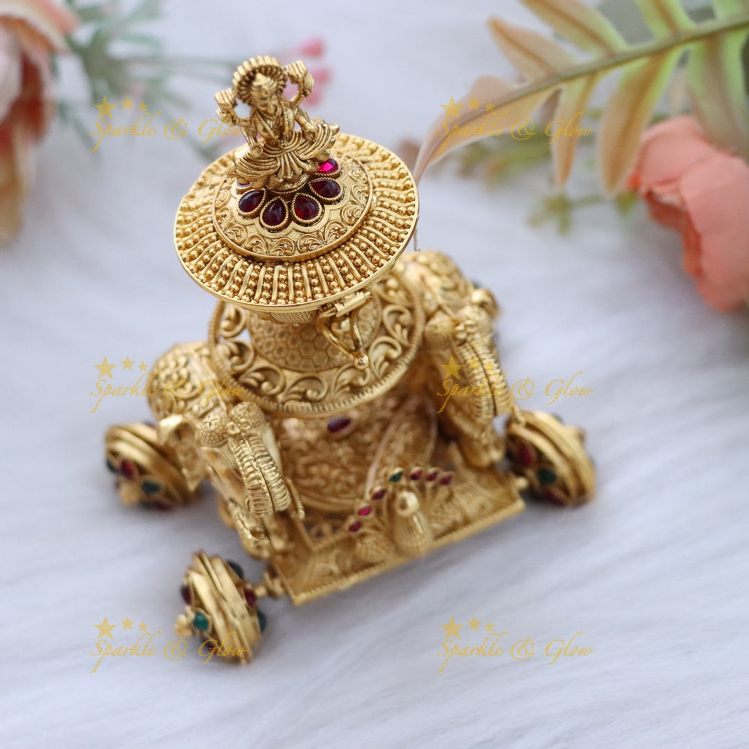 Exquisite Gold Floral Peacock Kumkum Box for Festivals