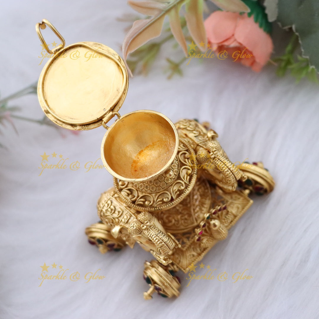 Exquisite Gold Floral Peacock Kumkum Box for Festivals