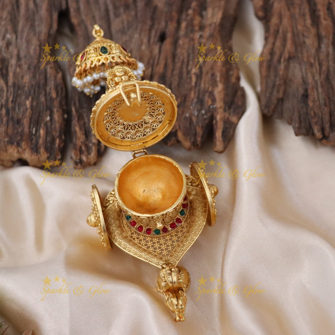 Exquisite Gold Kumkum Box with Temple Design