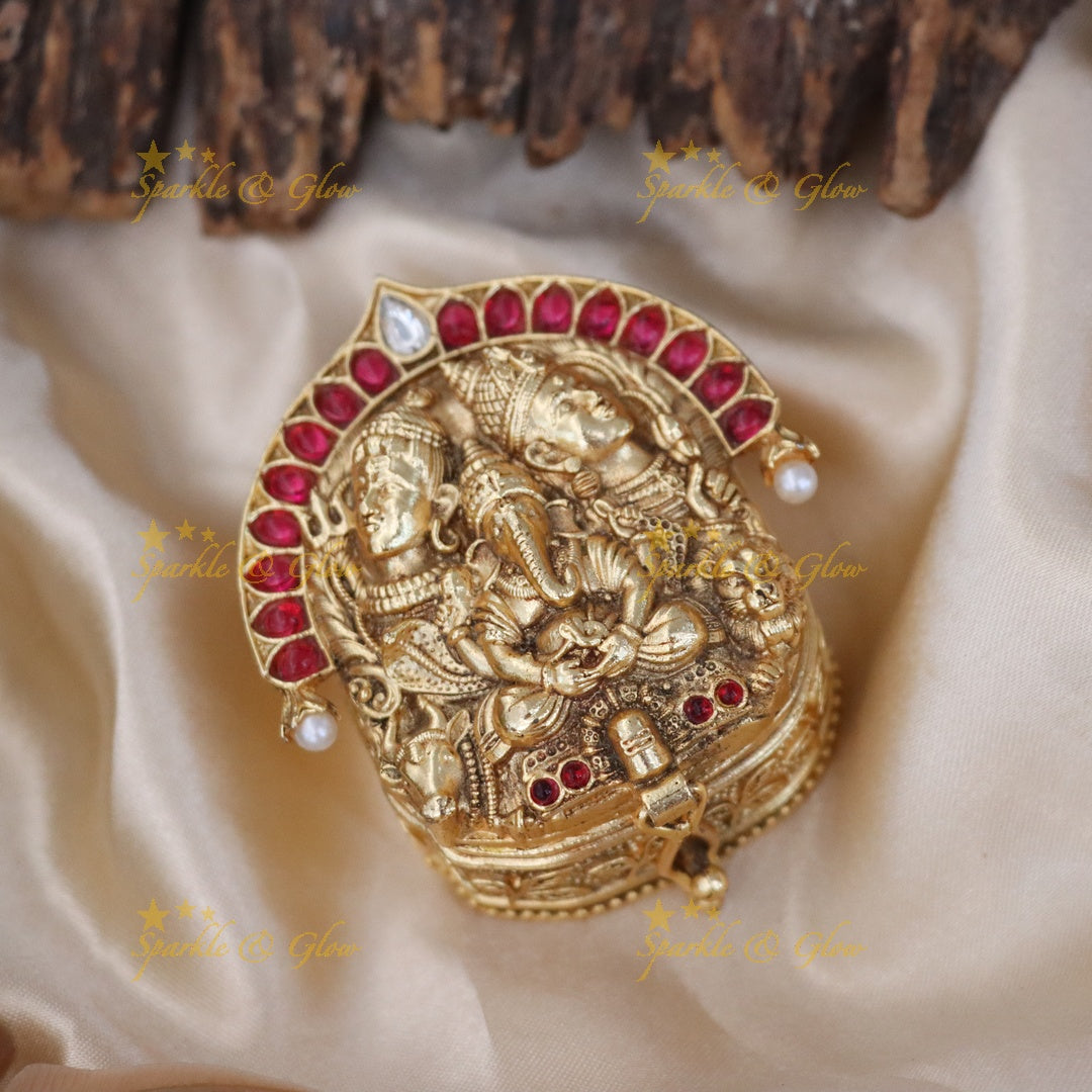 Exquisite Shiv Parvati Ganesh Kumkum Box - Sparkle & Glow