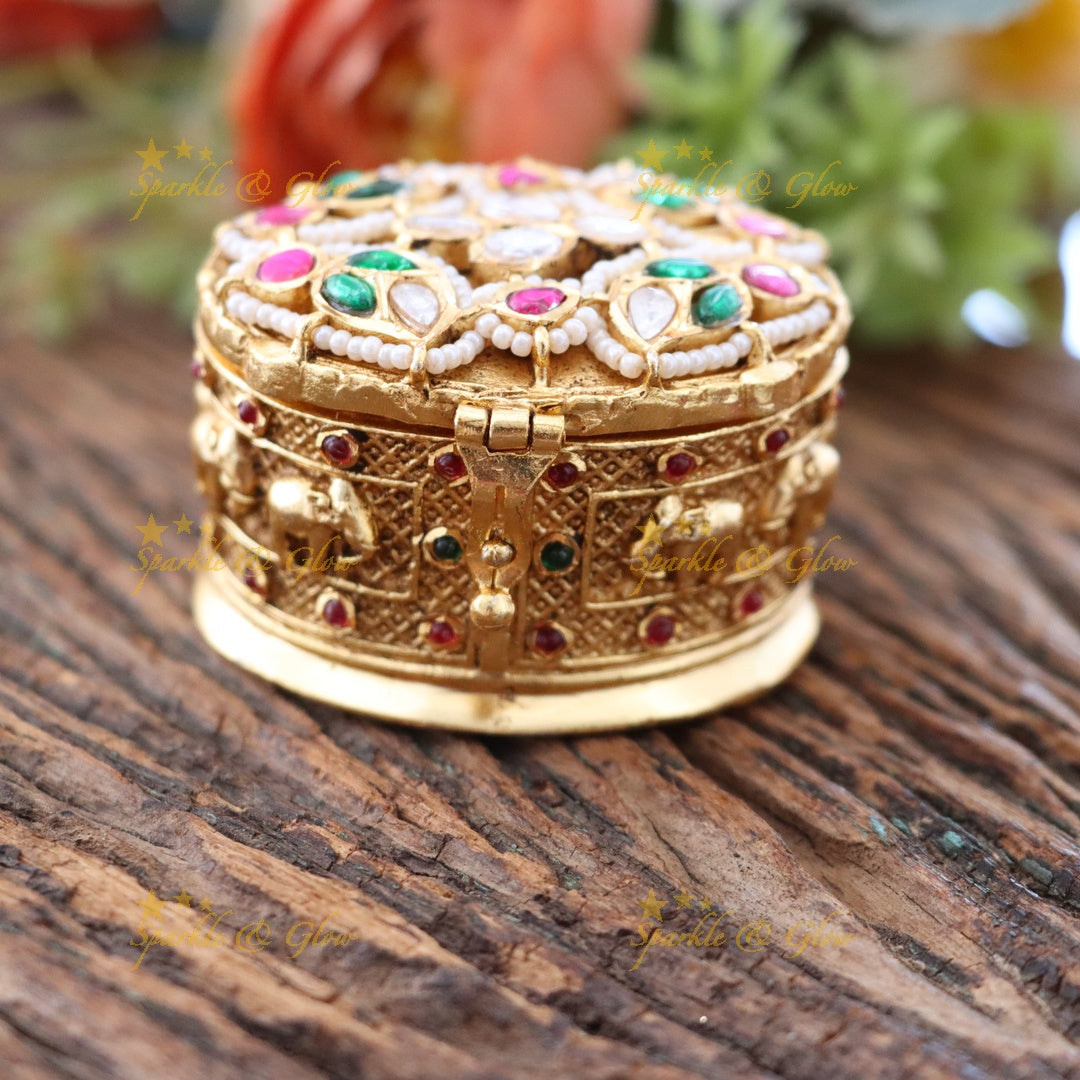 Elegant Gold Finish Kumkum Box - Festive & Wedding Ready