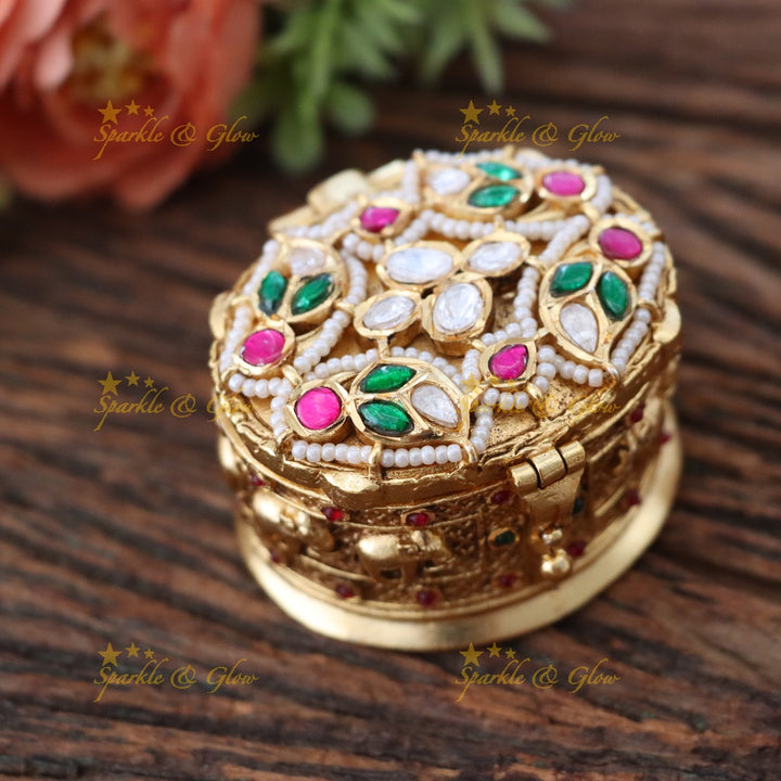 Elegant Gold Finish Kumkum Box - Festive & Wedding Ready