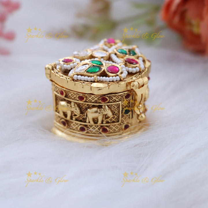 Elegant Gold Kumkum Box with Elephant Motif | Sparkle & Glow