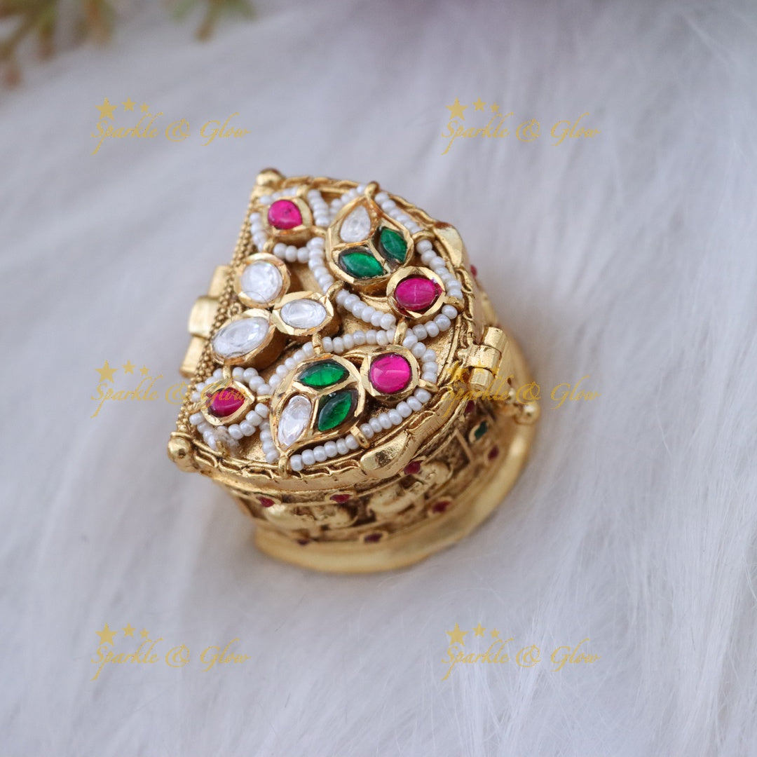 Elegant Gold Kumkum Box with Elephant Motif | Sparkle & Glow