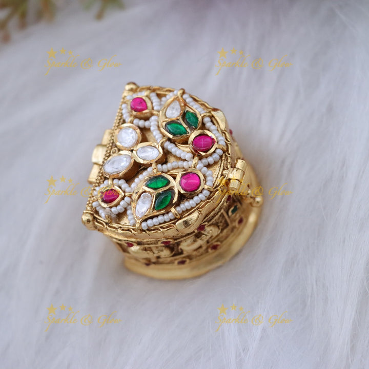 Elegant Gold Kumkum Box with Elephant Motif | Sparkle & Glow