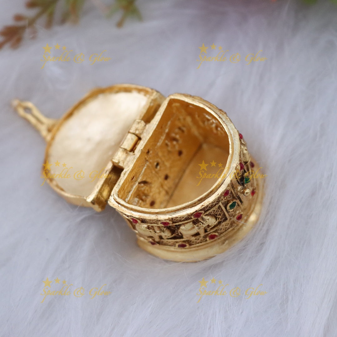 Elegant Gold Kumkum Box with Elephant Motif | Sparkle & Glow