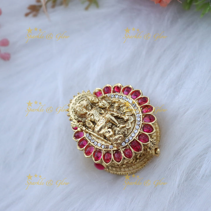 Exquisite Shiv Parvati Kumkum Box with Gold Finish