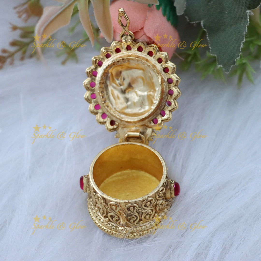 Exquisite Shiv Parvati Kumkum Box with Gold Finish