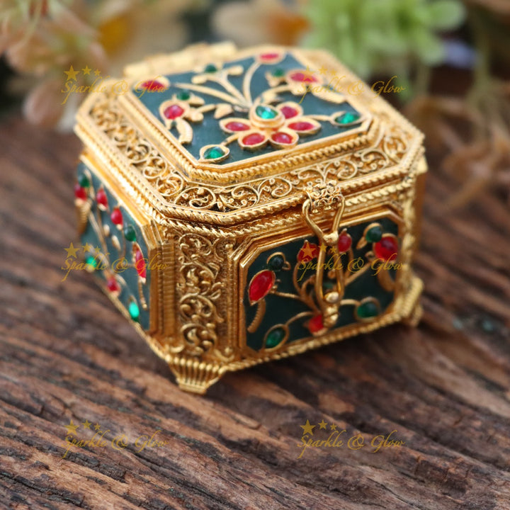 Exquisite Gold Floral Kumkum Box – A Festive Must-Have