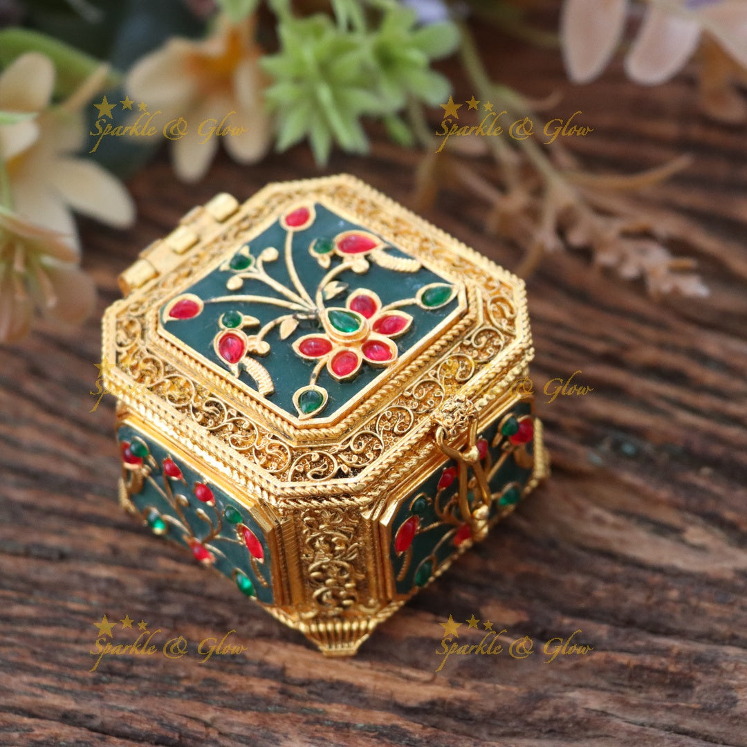 Exquisite Gold Floral Kumkum Box – A Festive Must-Have