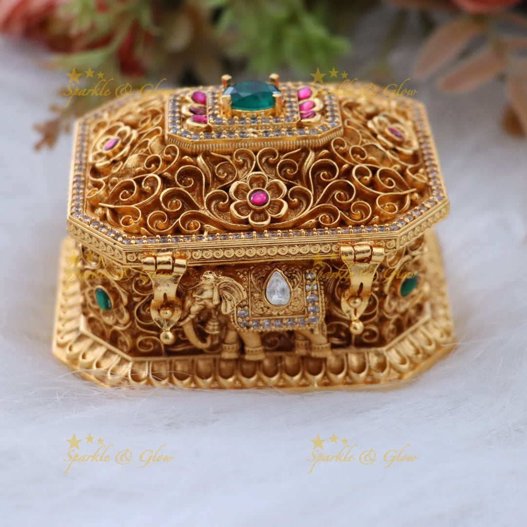 Elegant Gold Kundan Elephant Kumkum Box for Festive Shine