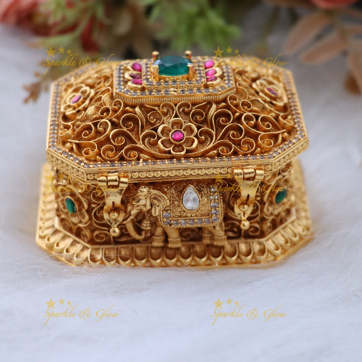 Elegant Gold Kundan Elephant Kumkum Box for Festive Shine
