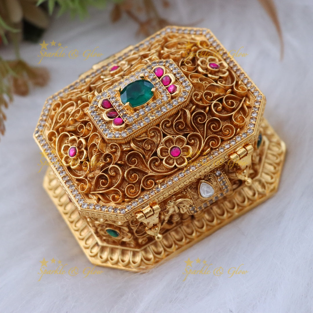 Elegant Gold Kundan Elephant Kumkum Box for Festive Shine