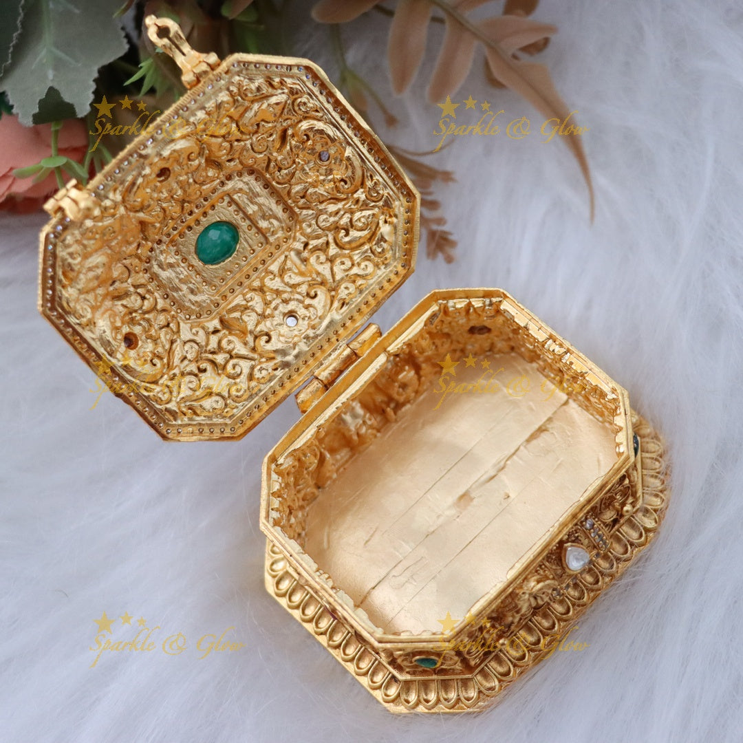 Elegant Gold Kundan Elephant Kumkum Box for Festive Shine