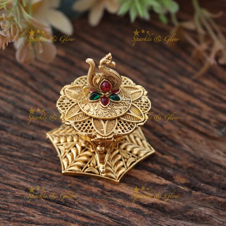 Exquisite Peacock Kumkum Box - Gold Finish Miracle