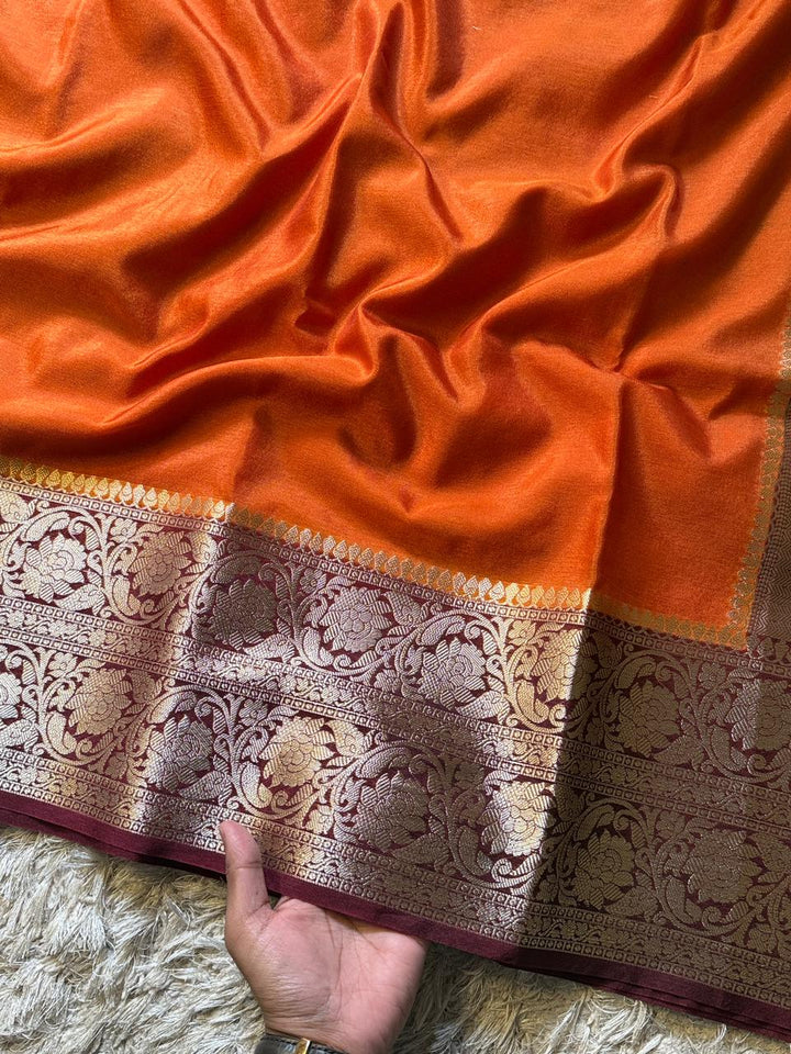 Luxurious Banarasi Silk Saree in Orange & Brown