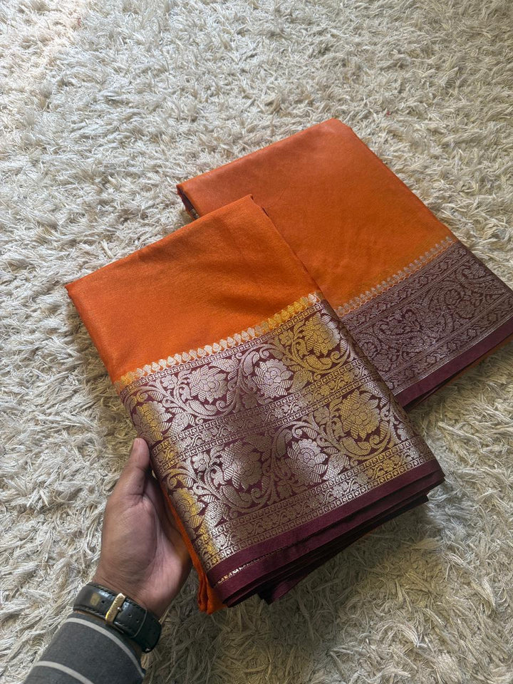 Luxurious Banarasi Silk Saree in Orange & Brown
