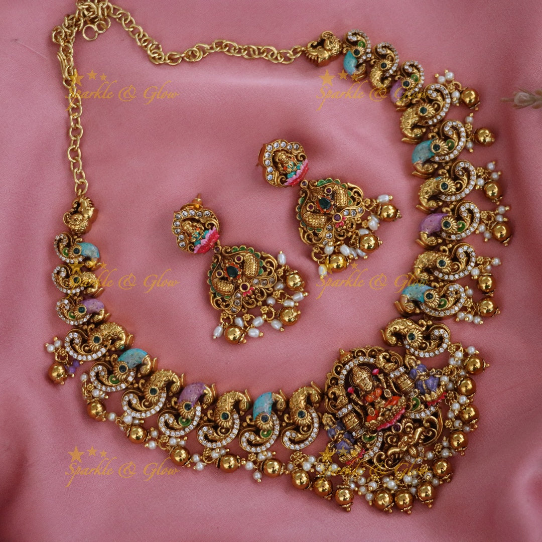Exquisite Gold-Plated Temple Necklace with Elephants