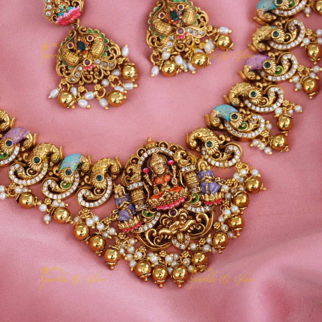 Exquisite Gold-Plated Temple Necklace with Elephants