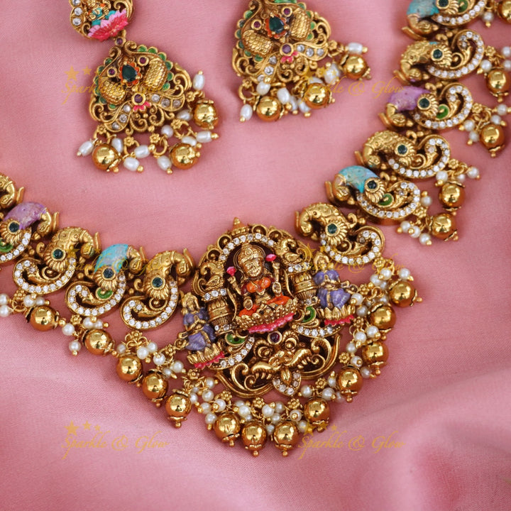 Exquisite Gold-Plated Temple Necklace with Elephants