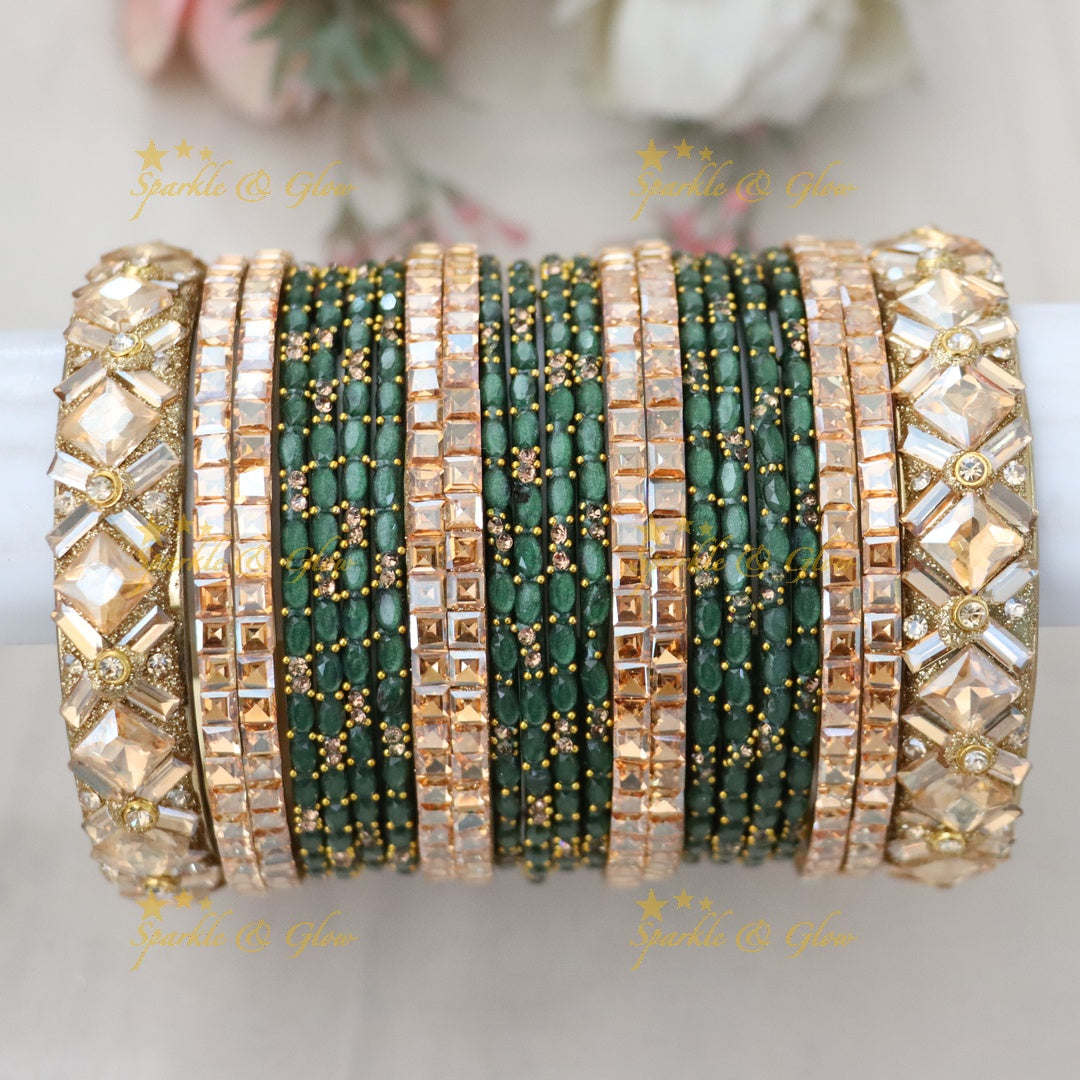 Elegant Green Gold Bangle Set for Women - One Hand