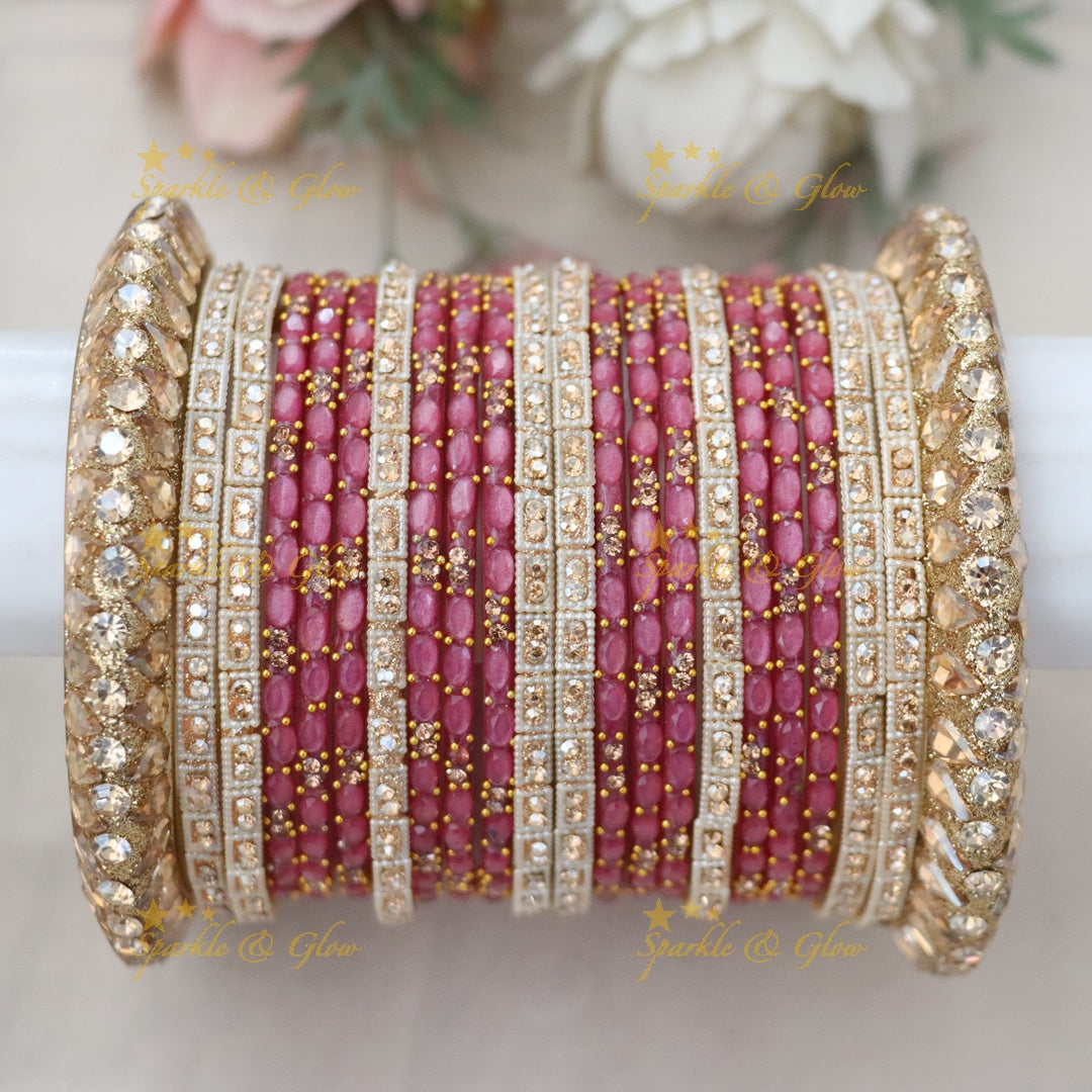 Elegant Pink and Gold Bangle Set for Weddings- One Hand