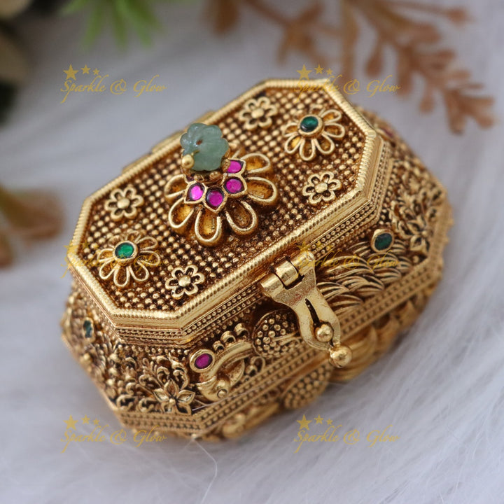 Gold-Toned Peacock Kumkum Box for Indian Festivities