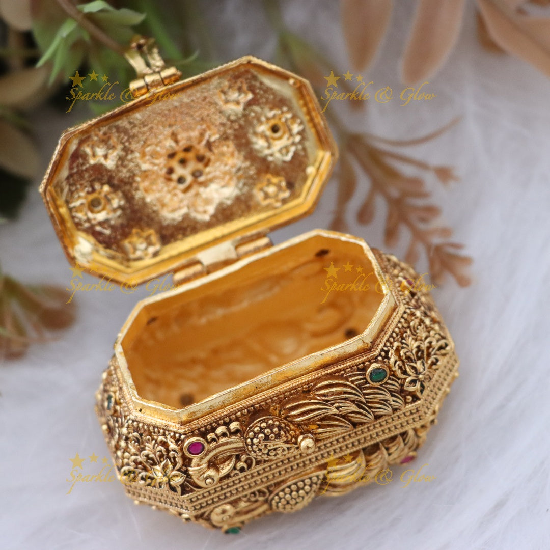Gold-Toned Peacock Kumkum Box for Indian Festivities