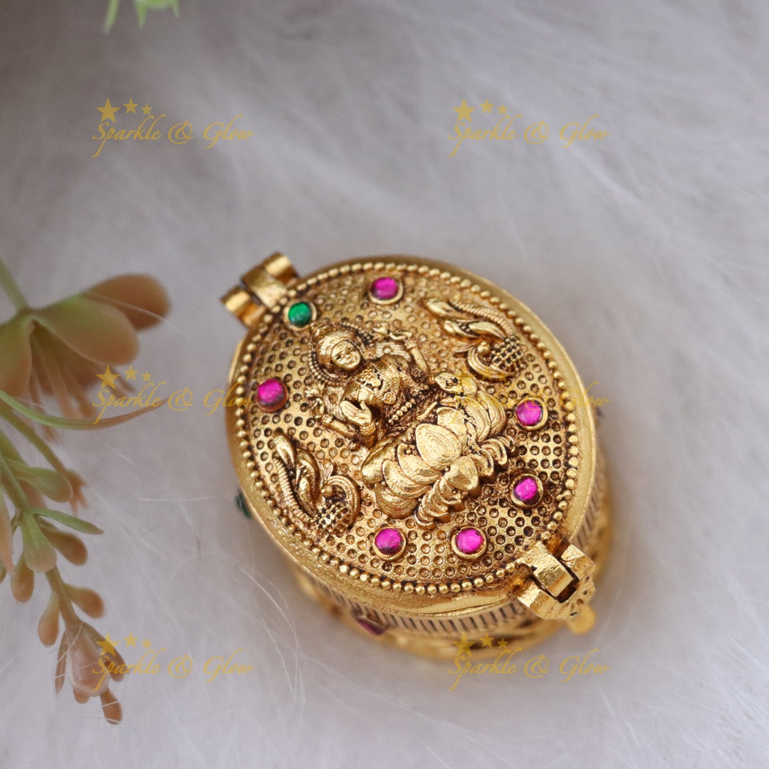 Exquisite Gold-Toned Lakshmi Kumkum Box for Festivals
