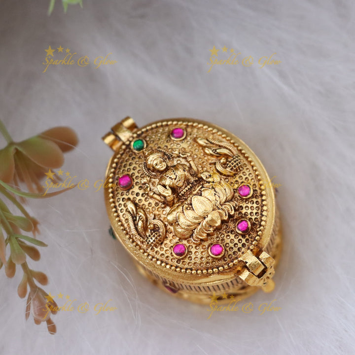 Exquisite Gold-Toned Lakshmi Kumkum Box for Festivals