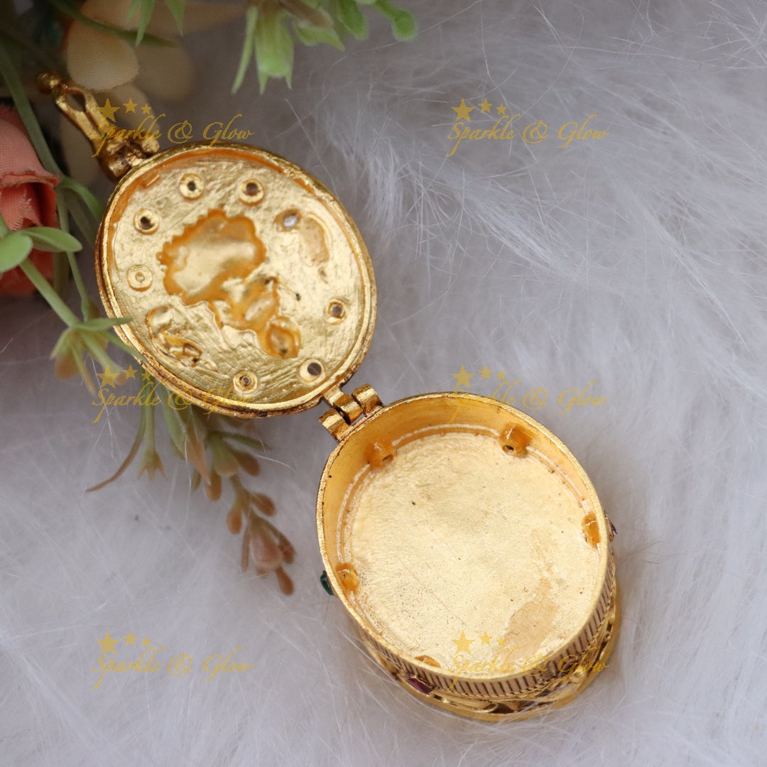 Exquisite Gold-Toned Lakshmi Kumkum Box for Festivals