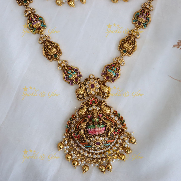 Exquisite Temple Idol Long Necklace Set in Gold
