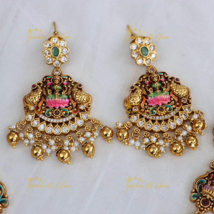Exquisite Temple Idol Long Necklace Set in Gold