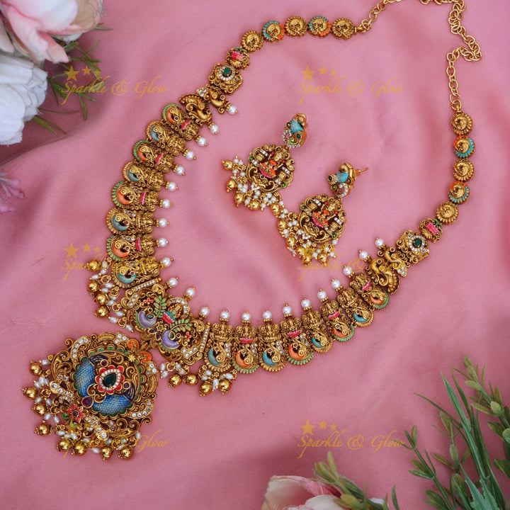 Temple Inspired Meenakari Necklace Set