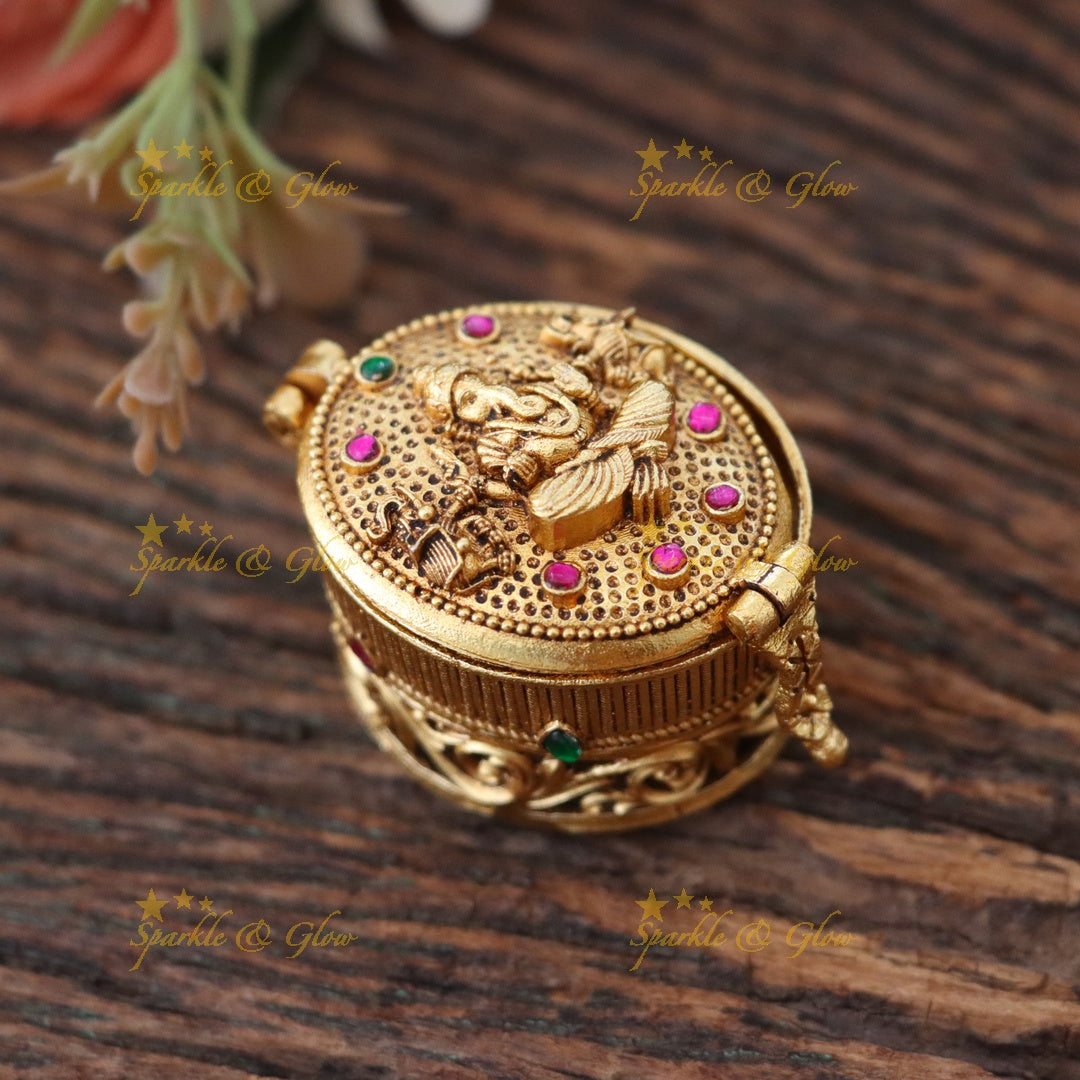 Exquisite Ganesha Gold Plated Kumkum Box for Celebrations