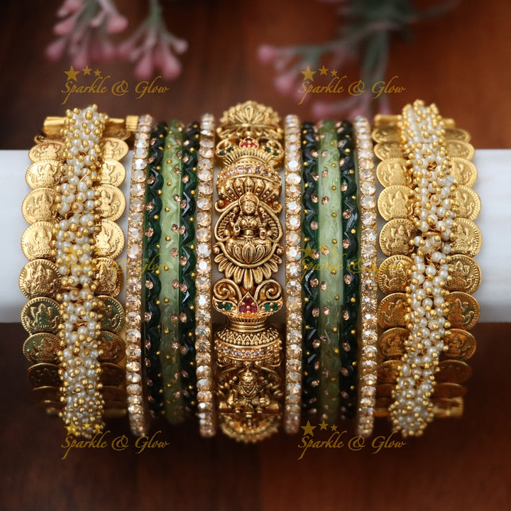 Royal Bridal Bangle Set with Pearl, Lakshmi & Stone Detailing- Price for one hand