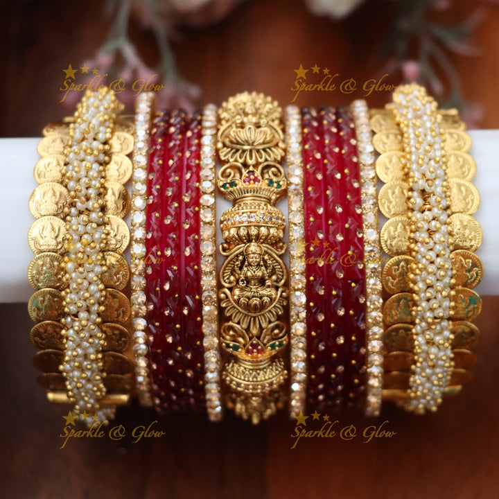 Royal Bridal Bangle Set with Pearl, Lakshmi & Stone Detailing- Price for one hand