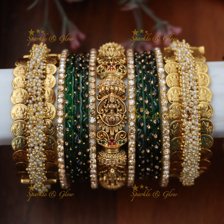Royal Bridal Bangle Set with Pearl, Lakshmi & Stone Detailing- Price for one hand